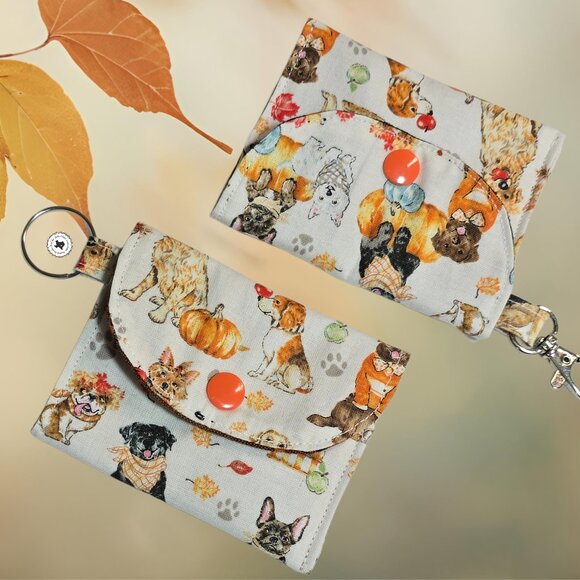 Mini Bag Charm Card Wallet | Attachable Keyring Pouch | Handmade Autumn Paws Dog - Picture 5 of 7